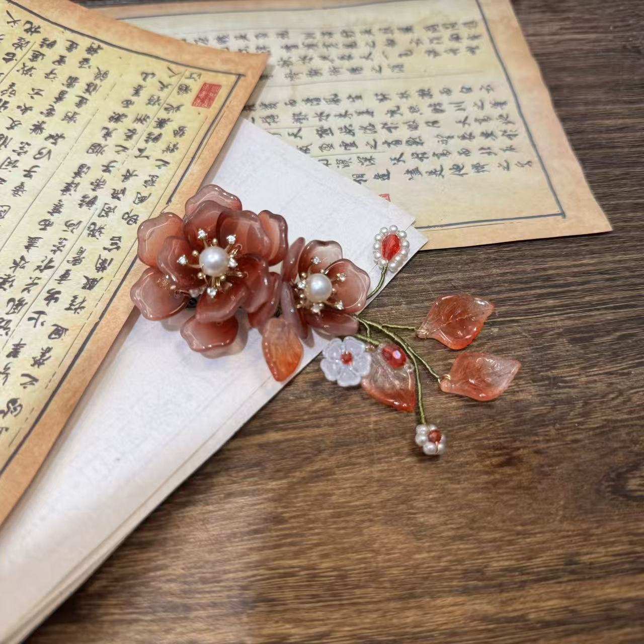 红色锆石发夹。前尘梦古风汉服配饰