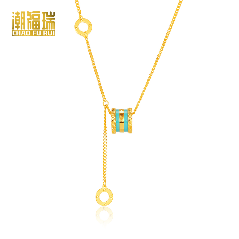 足金珐琅碎碎金蓝色项链新款女款时尚爆闪潮流项链新年礼物【计价】