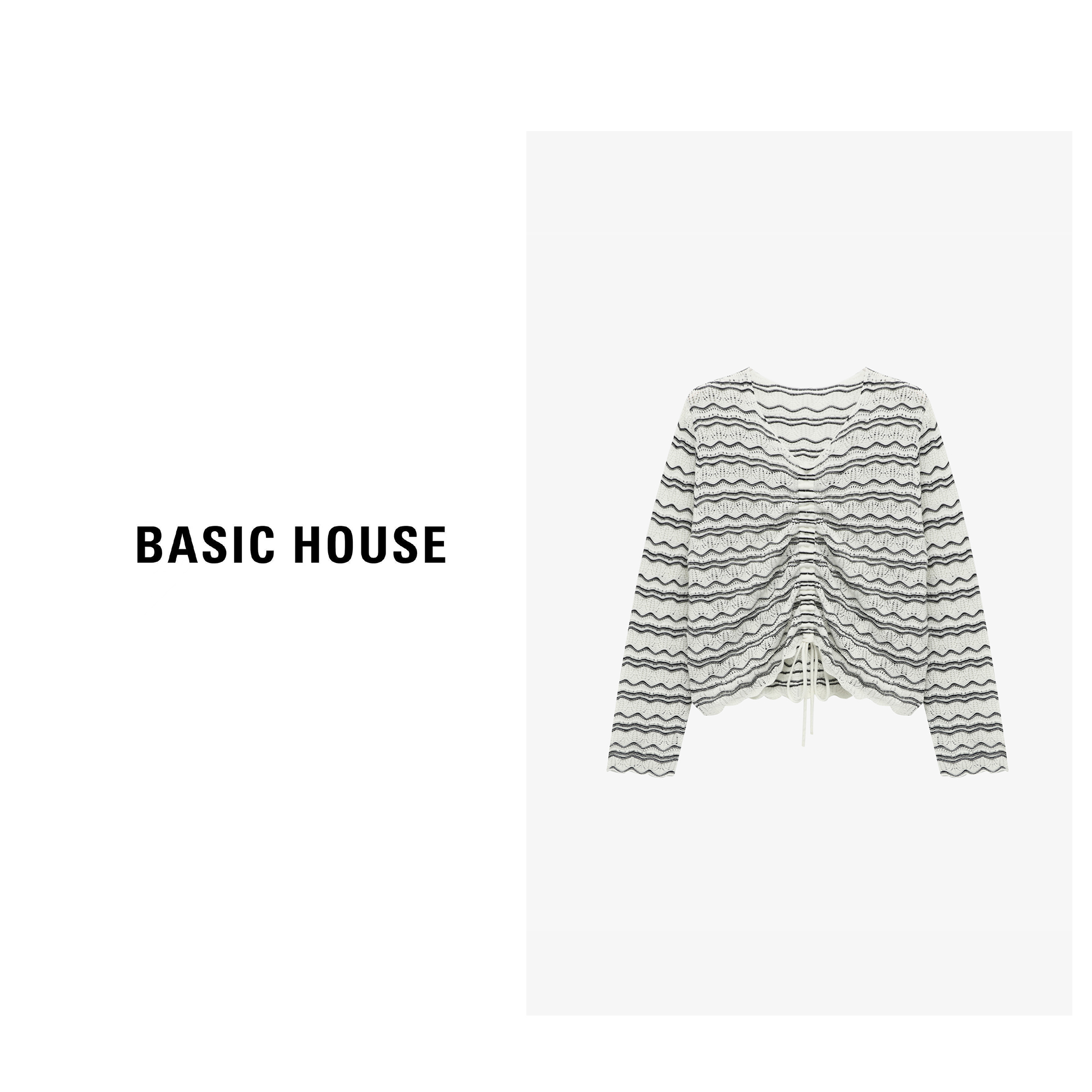 Basic House/百家好纯欲慵懒风格纹时尚显瘦针织衫-B0625B5JJI2