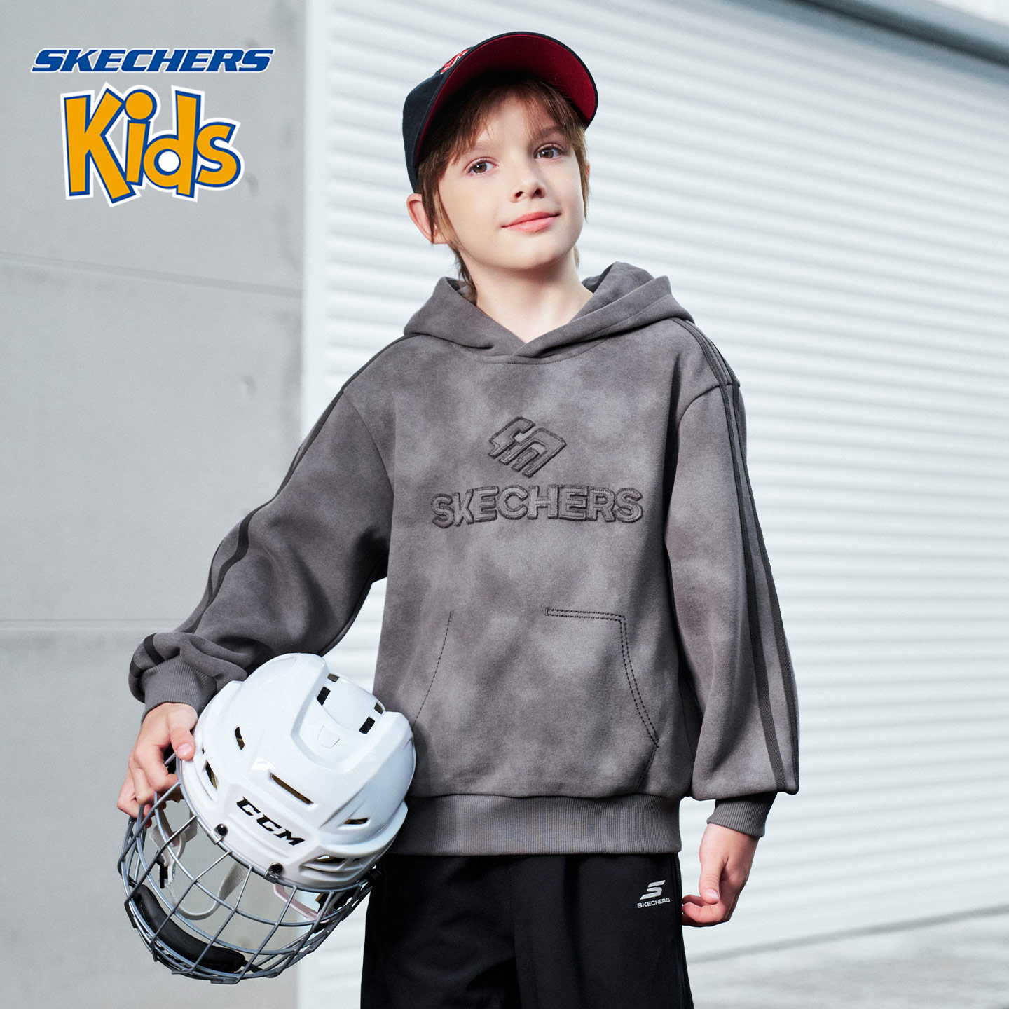 【ZL】斯凯奇儿童冬季连帽新款运动休闲加绒卫衣H425B044