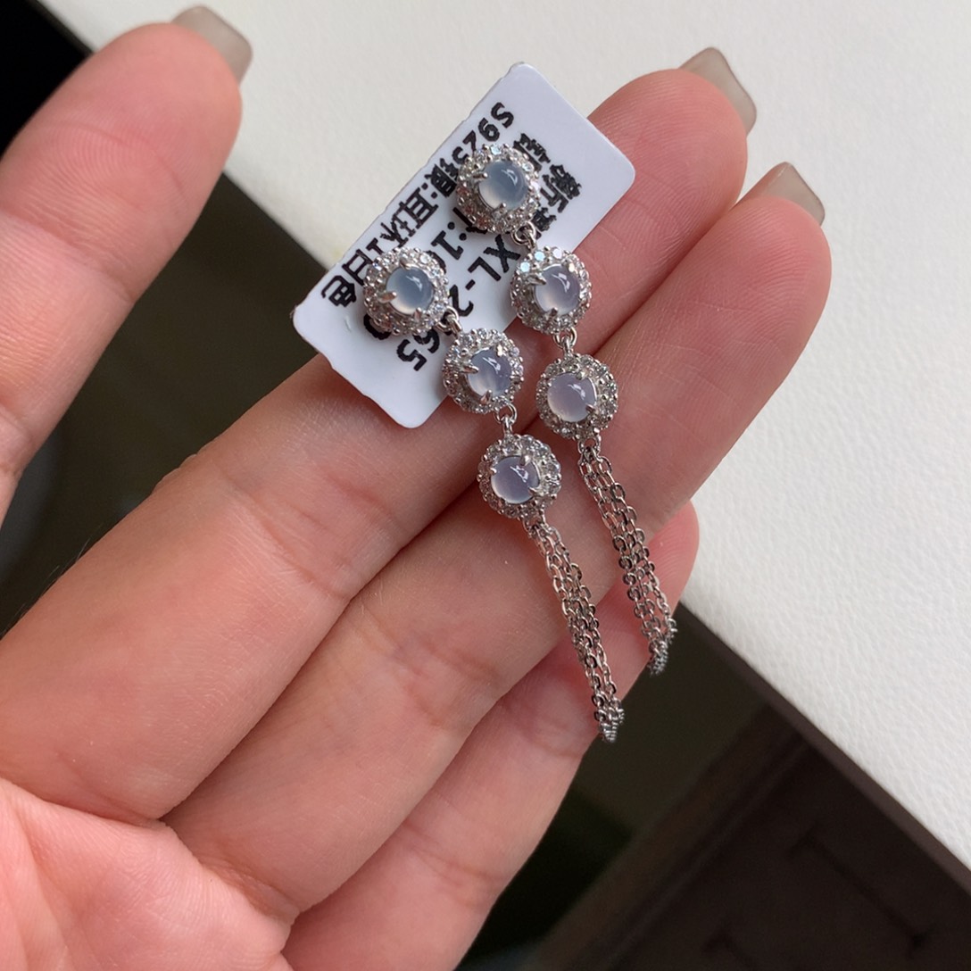 翡翠银S925镶嵌吊坠(不含链)耳钉