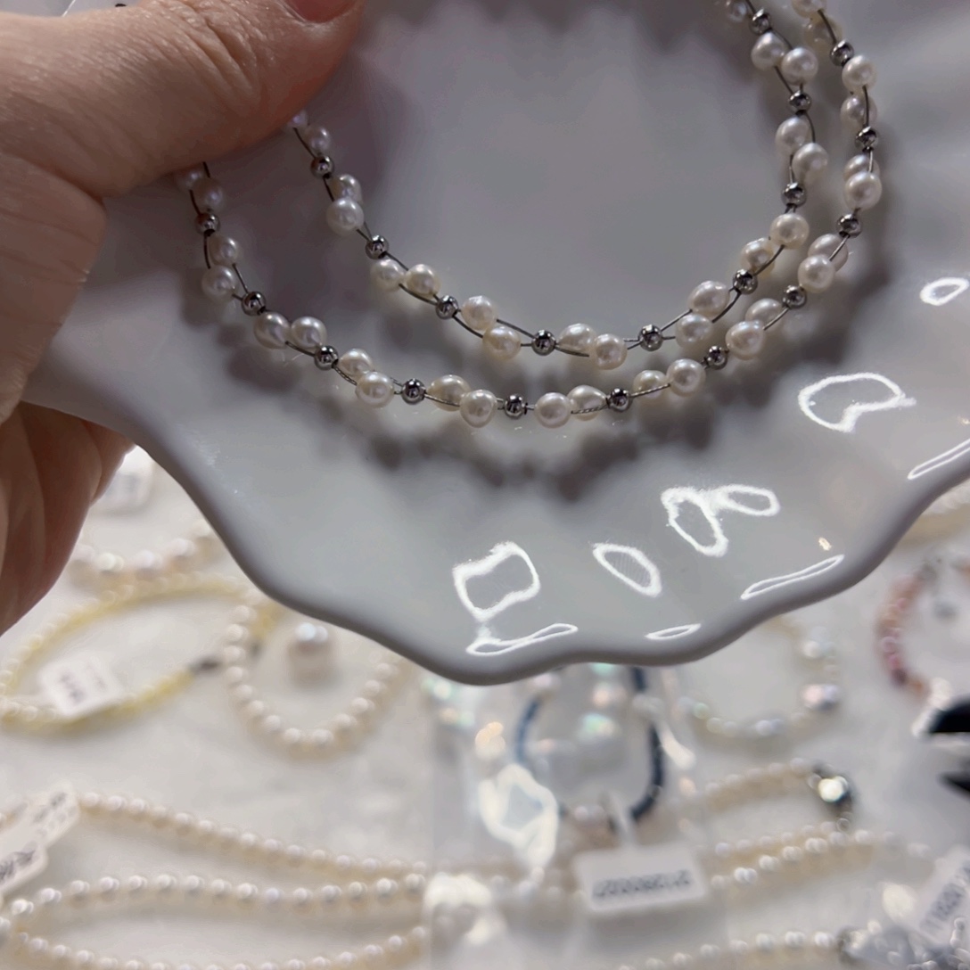 手绳银S925镶嵌淡水珍珠