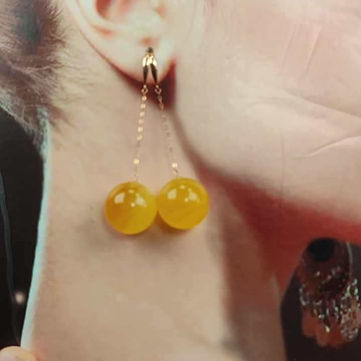 蜜蜡耳饰18K金镶嵌耳环18k