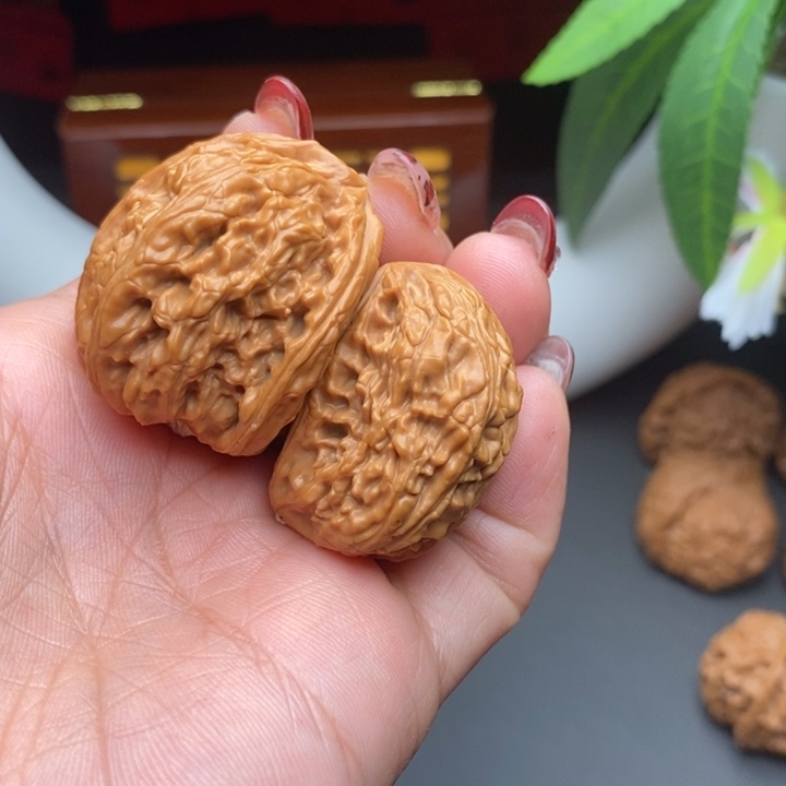 文玩核桃把件白狮子半壁