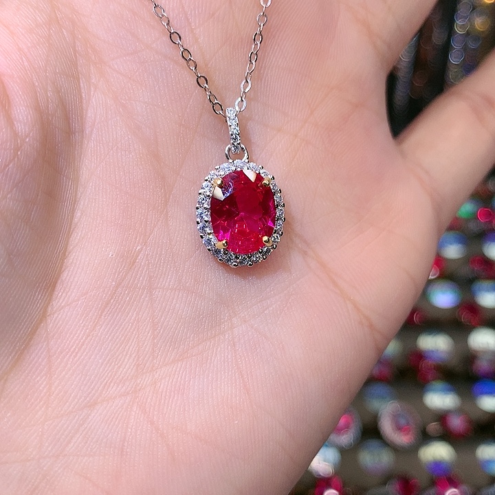 红宝石吊坠(赠链)银S925镶嵌810