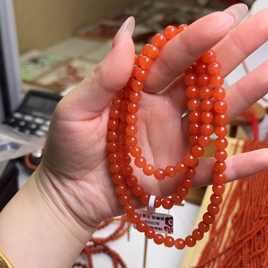 南红玛瑙未镶嵌6mm圆珠手串多圈