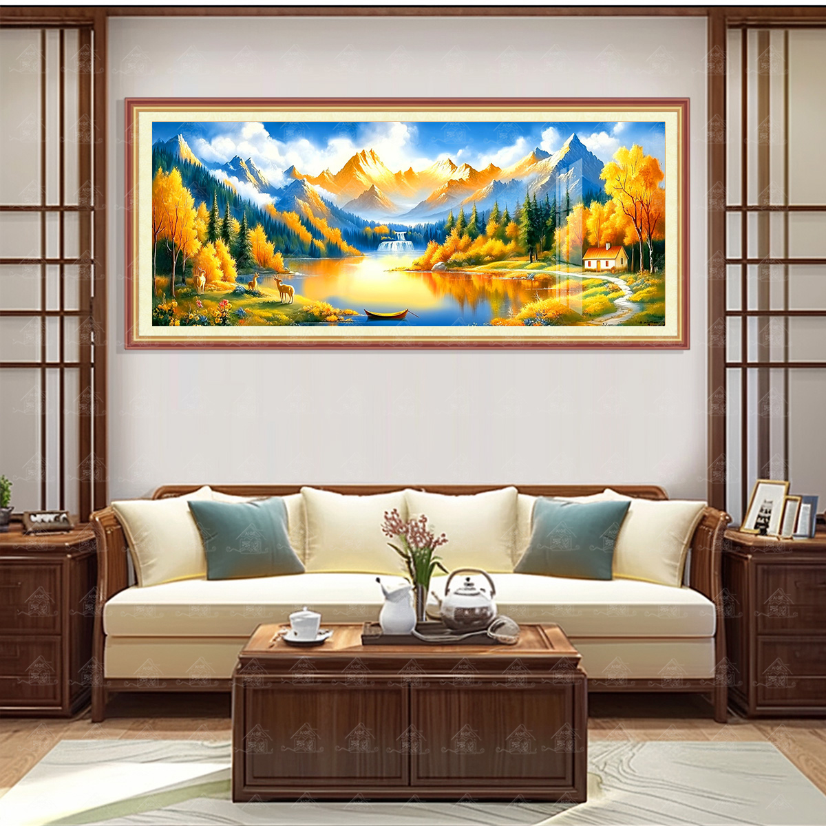 【进口棉布】爱阁十字绣日照金山-聚宝盆大版山水风景客厅手工线绣