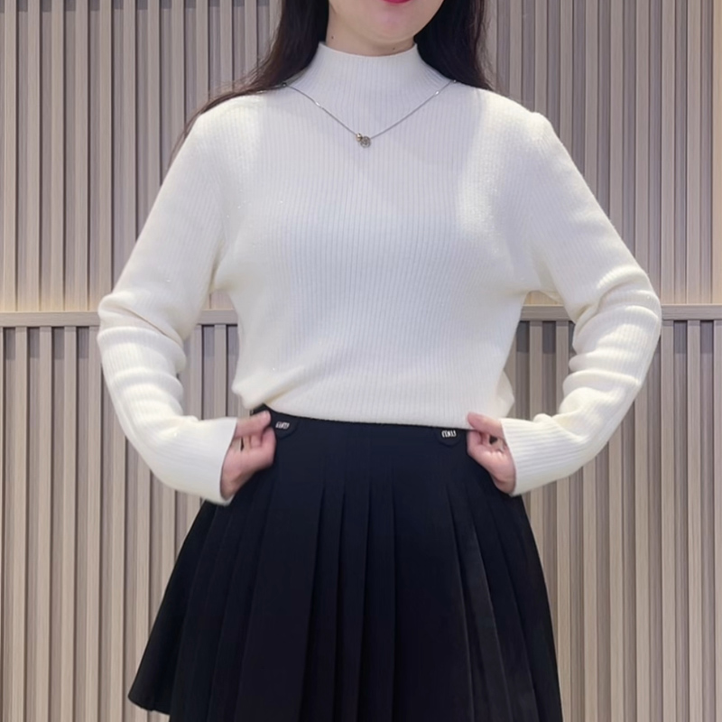 朵以秋冬时尚柔软新款加绒打底衫毛衣圆领宽松项链毛针织衫女