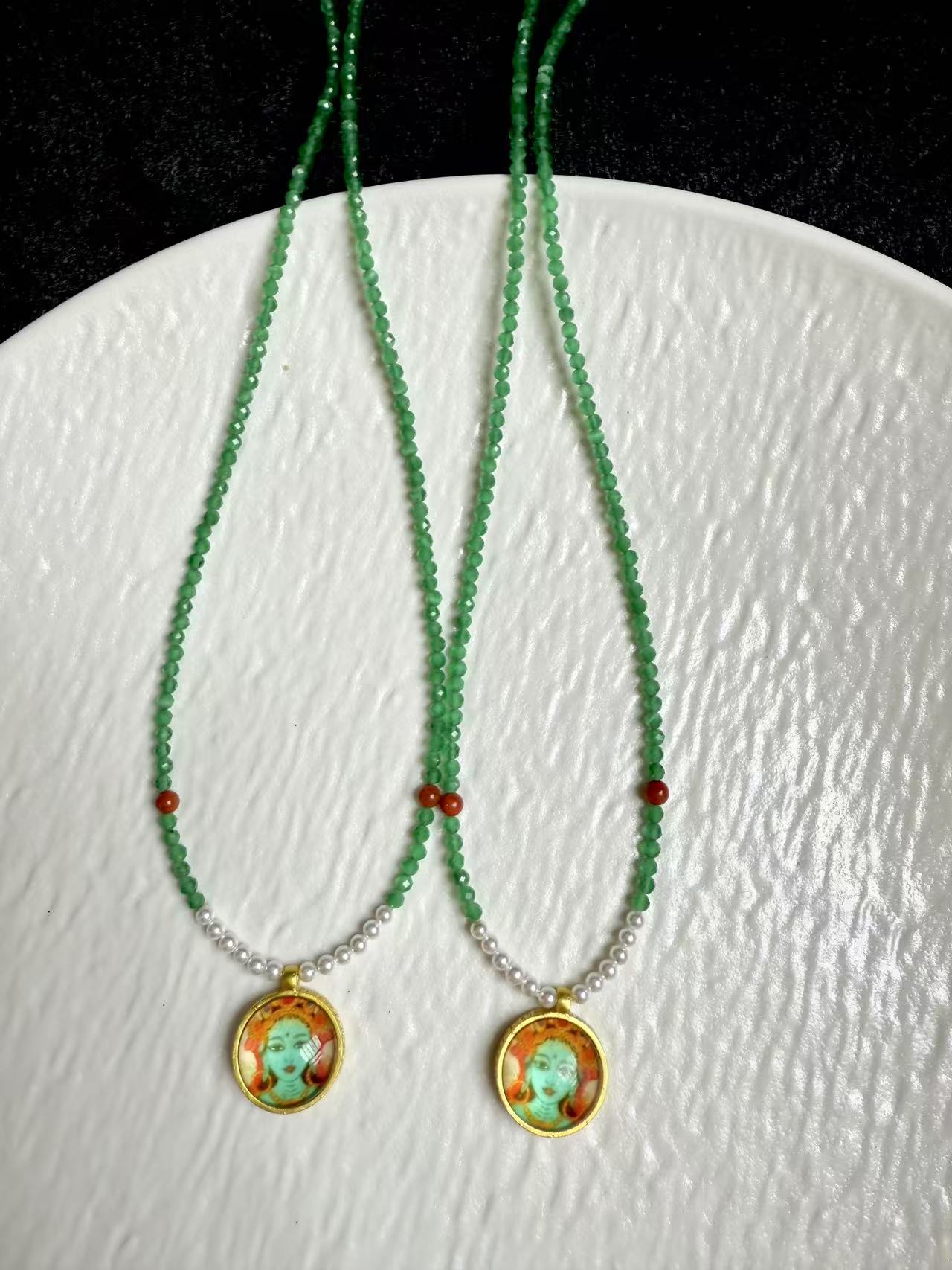 【灰姑娘原创】绿度母水晶猫眼项链M3310多样性发一