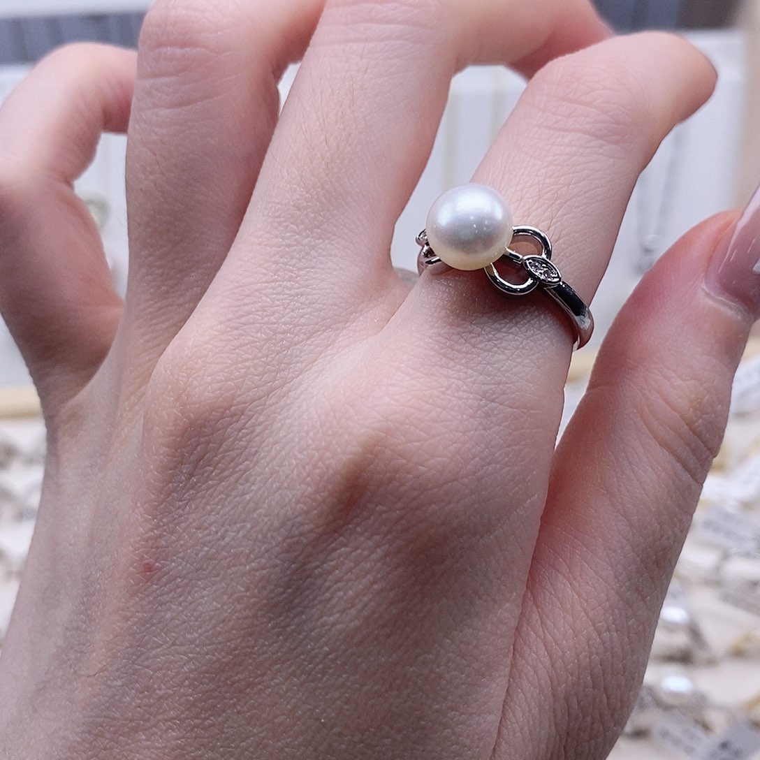 戒指银S925镶嵌淡水珍珠