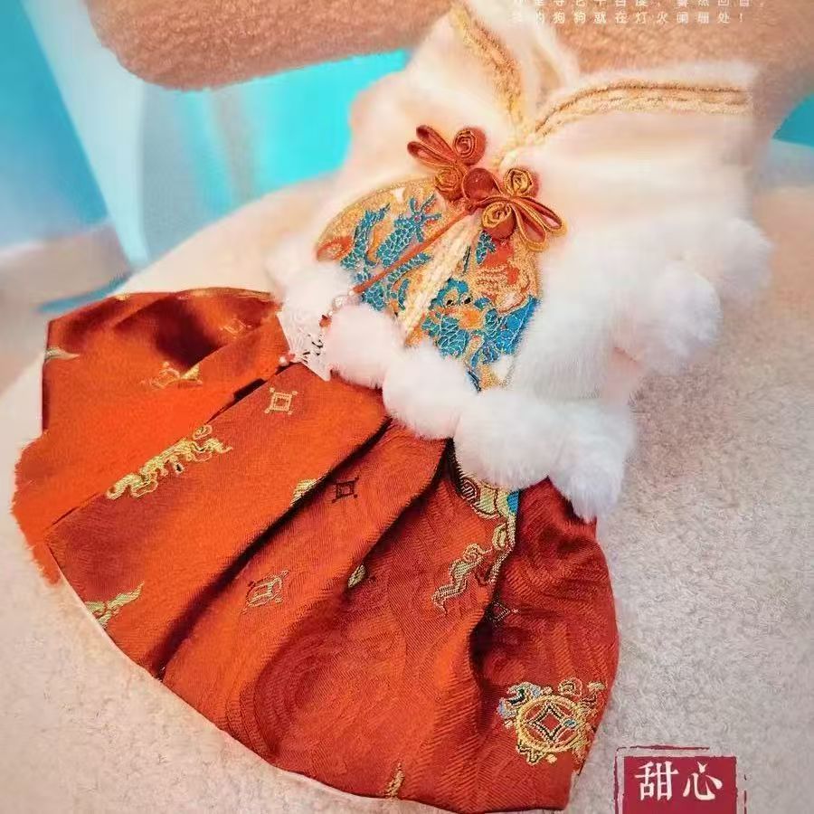 宠物猫咪狗狗过年喜庆唐装连衣裙洋气公主裙中小型犬博美雪纳瑞