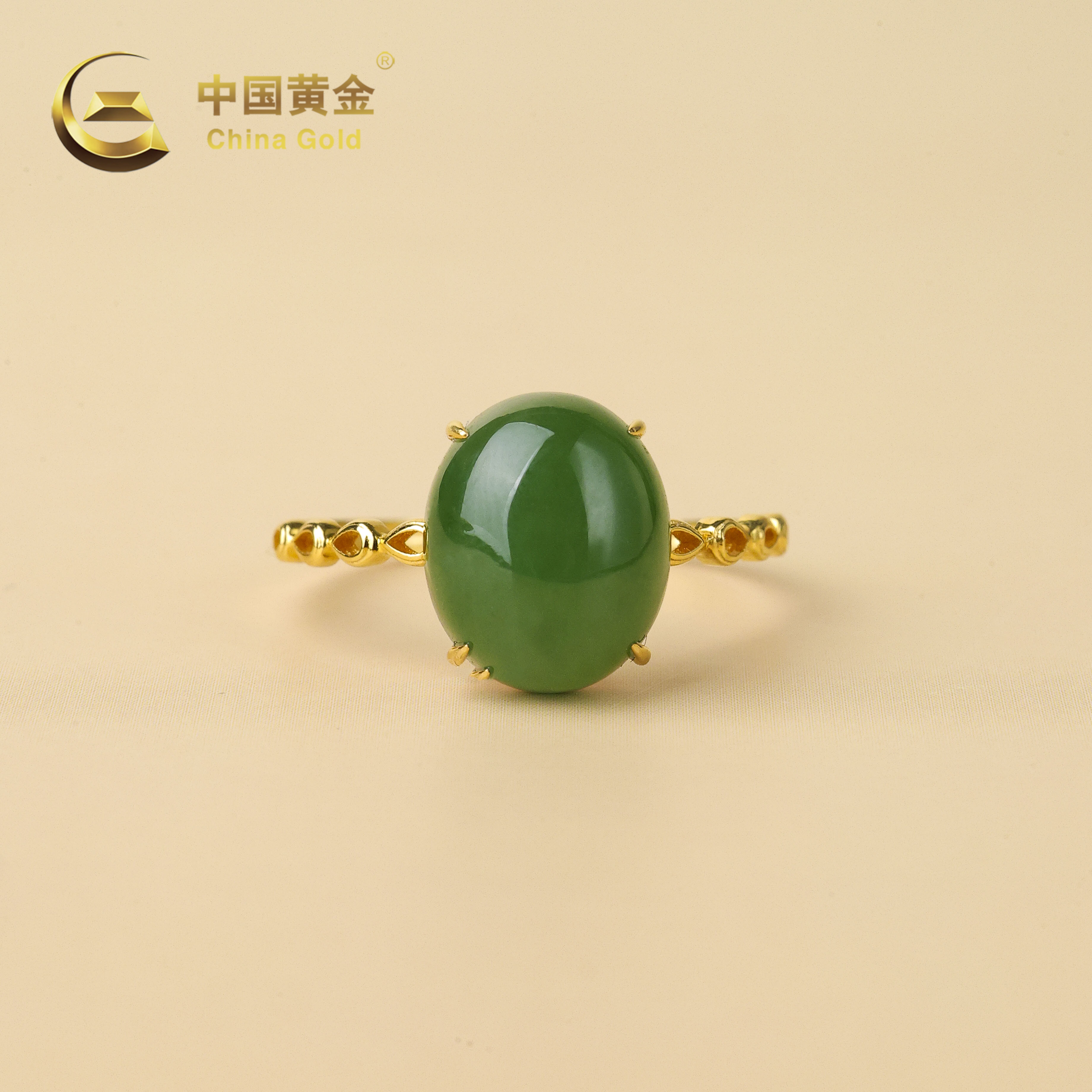  【中国黄金】春笙 | 和田玉*戒指*18K金镶嵌-J1981-Y