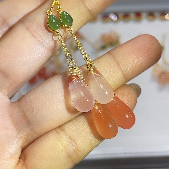 南红玛瑙银S925镶嵌耳饰花色多样性发货