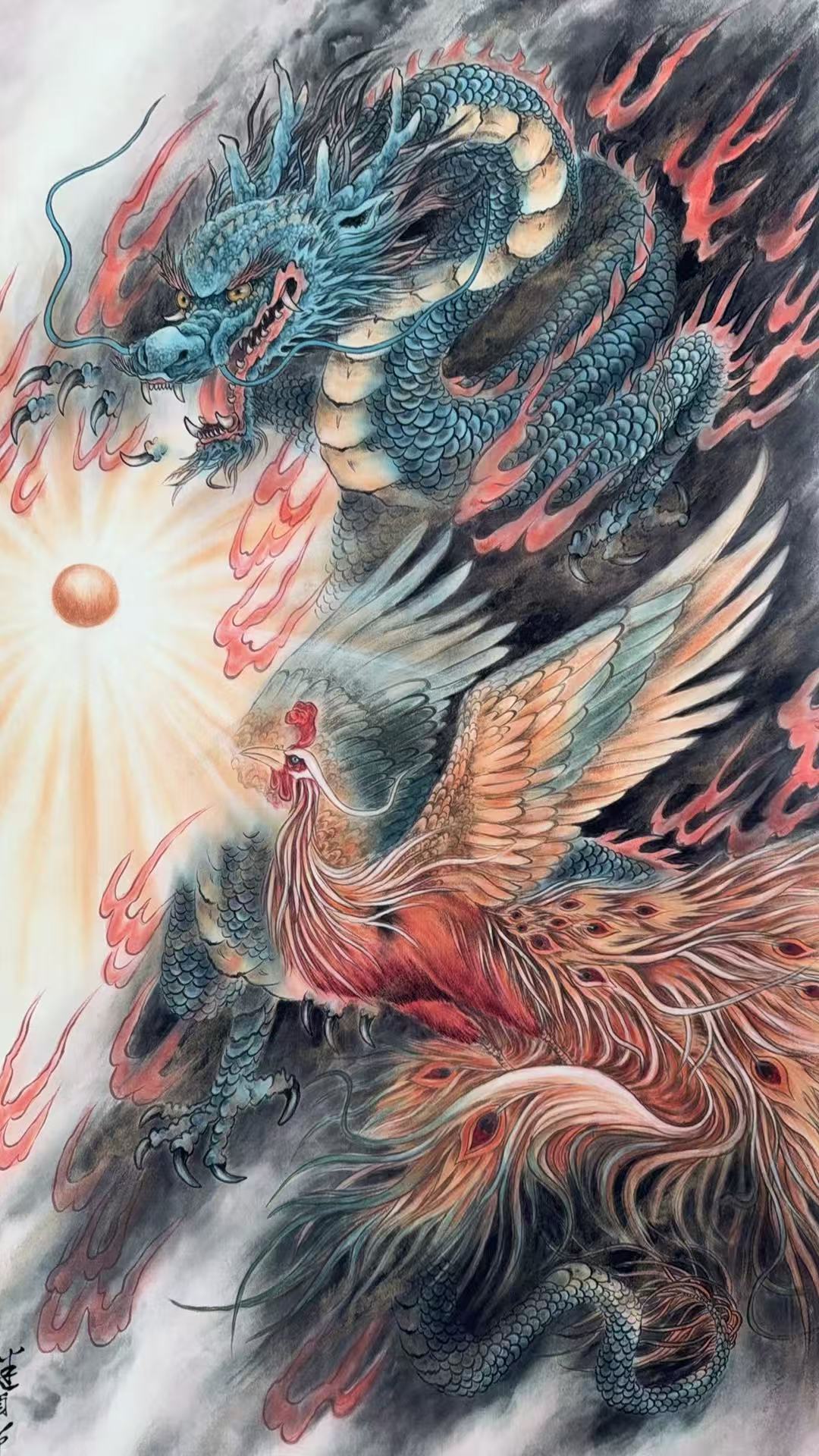 龙凤立轴精美装饰画