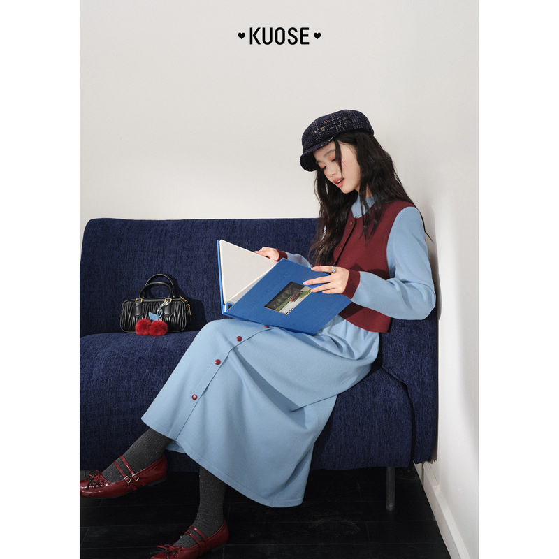 阔色红马甲针织裙毛衣裙两件套气质穿搭26春背心秋冬KSB2601001