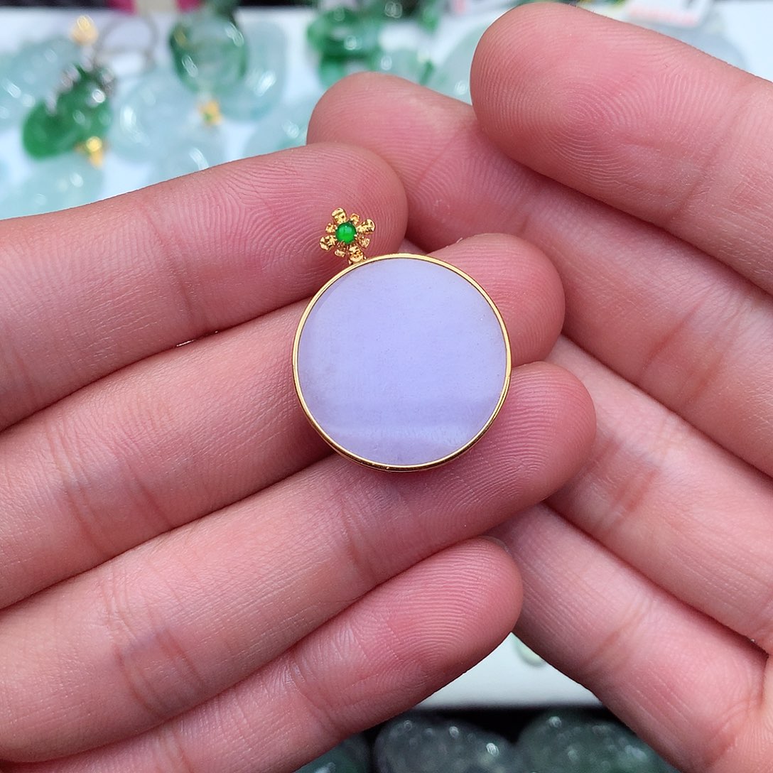 翡翠吊坠(不含链)18K金镶嵌