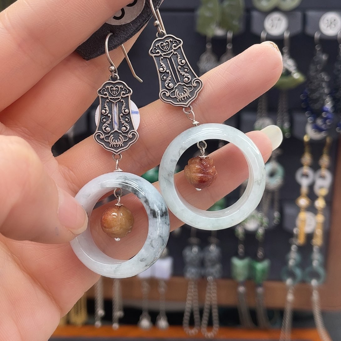 翡翠耳饰银S925镶嵌✨***✨889ghnhhhj