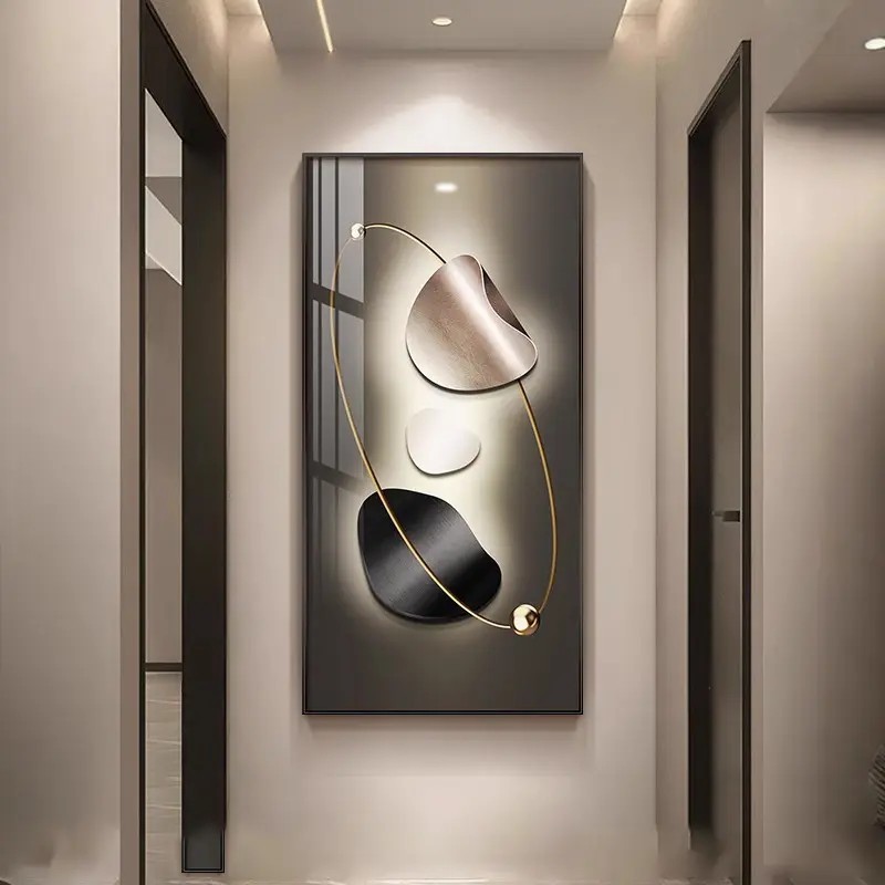 入户玄关装饰画竖画现代简约轻奢北欧客厅奶油风晶瓷挂画走廊过道