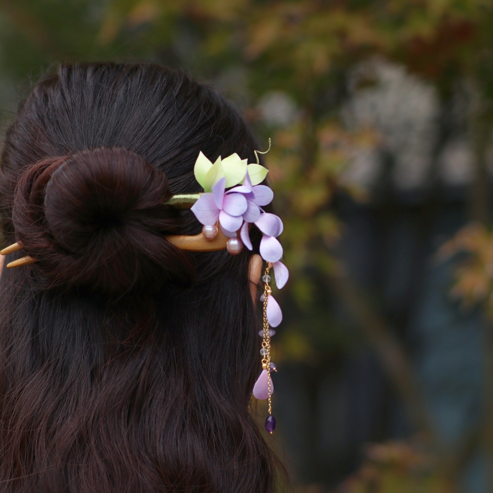隐木【不记春】手工紫藤花绒花工艺家居饰品东方美学
