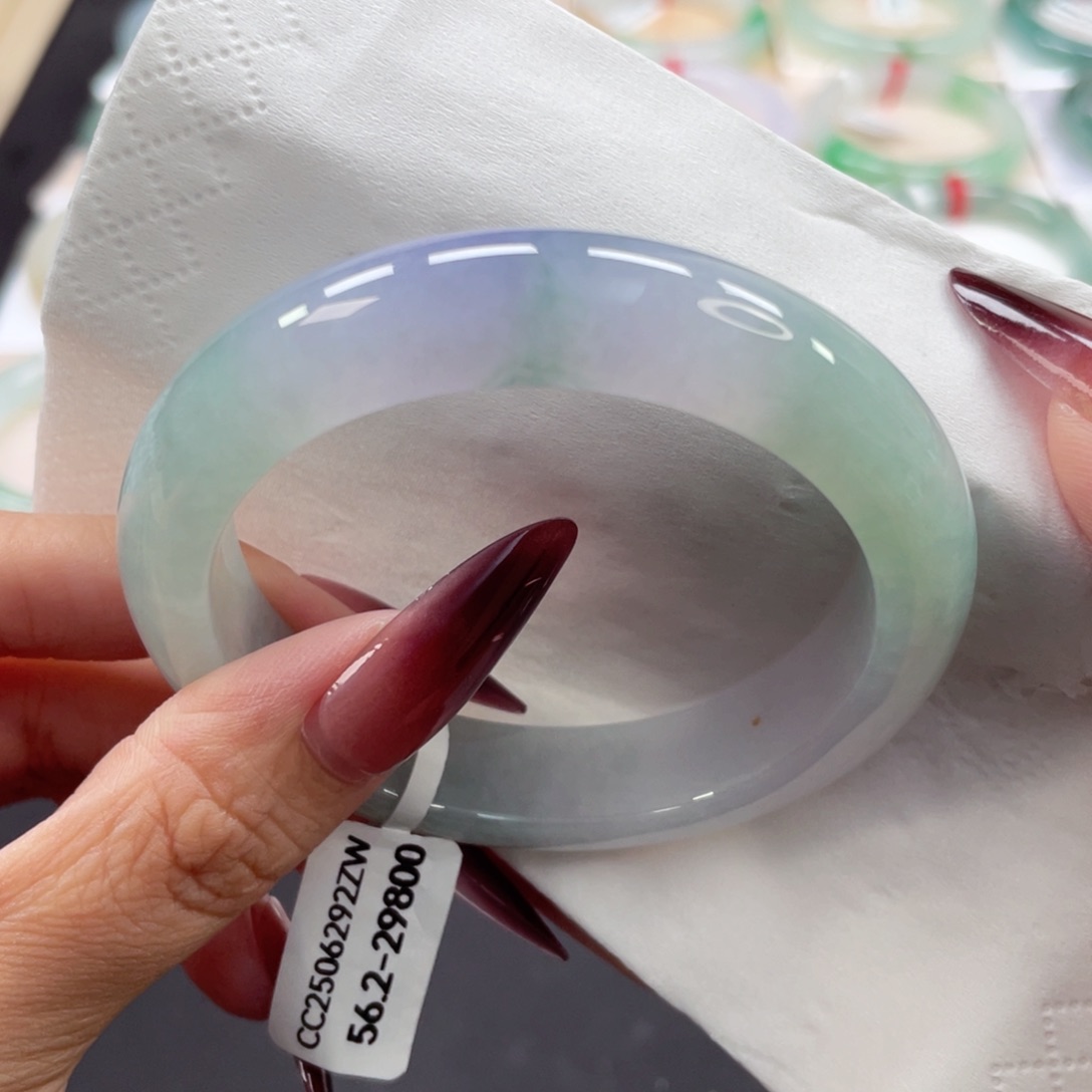 未镶嵌手镯翡翠56糯冰起胶春彩明媚秀丽23号