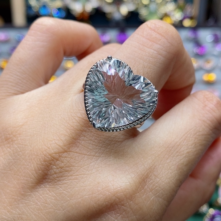 水晶戒指银S925镶嵌天然水晶戒指