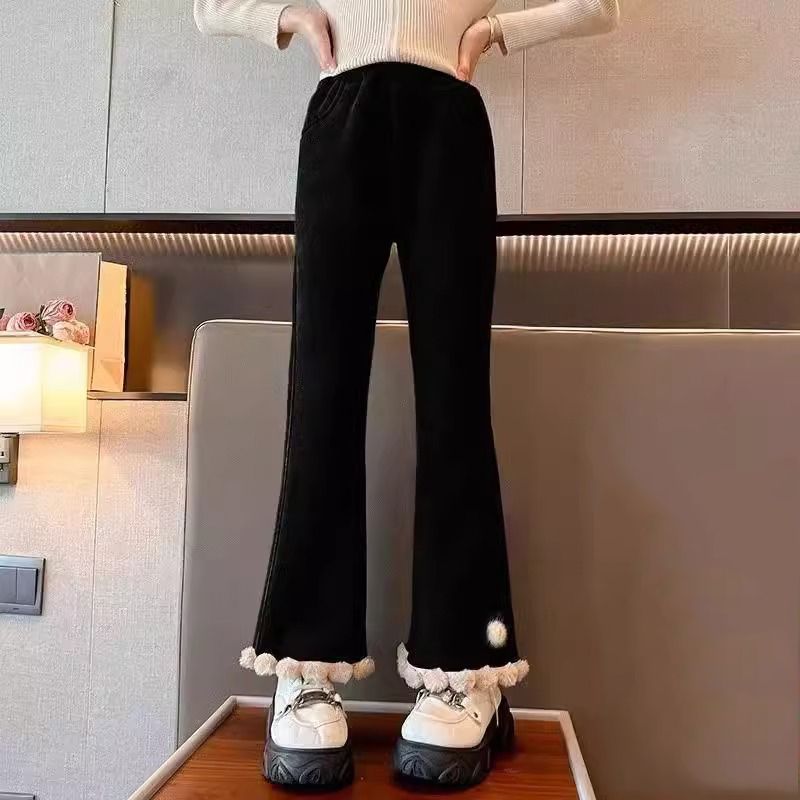女童喇叭裤2025年春秋冬季新款洋气儿童加厚中大童微喇保暖裤子潮