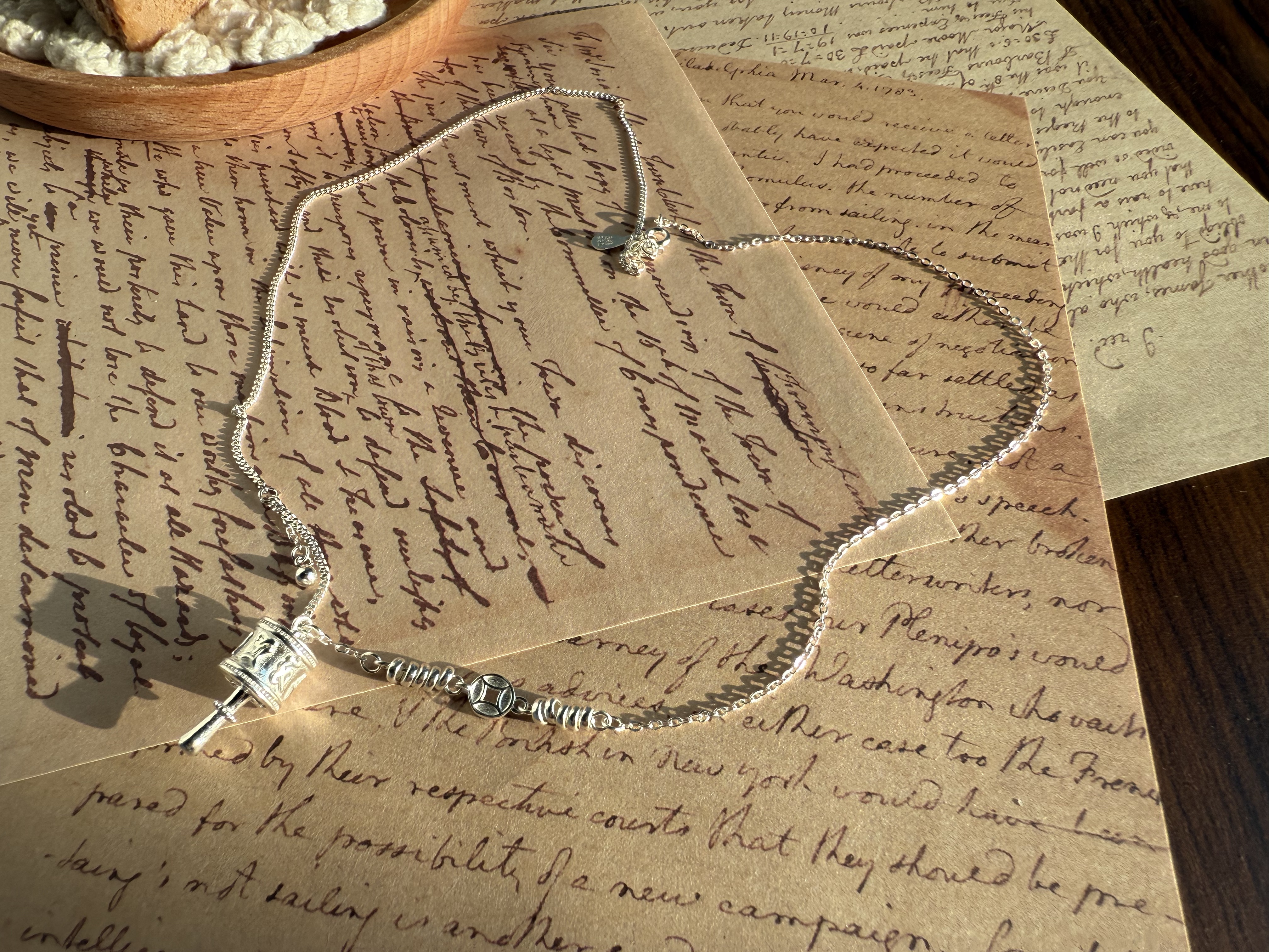 吊坠足银 足银990国风桶吊坠转经桶