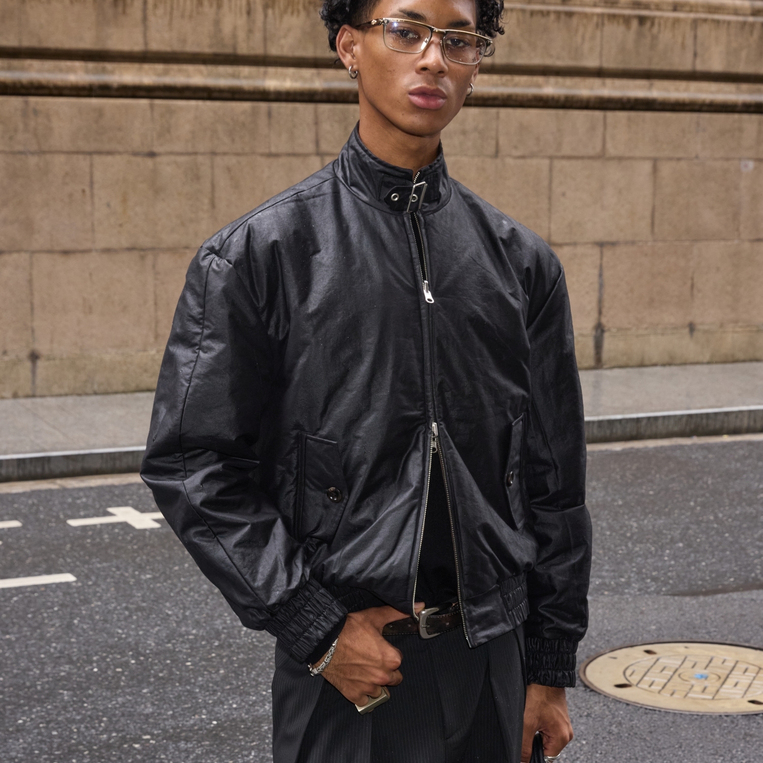 VLABMADE 哑光涂层蜡面经典哈灵顿版型夹克*优雅紫条纹双面穿棉服