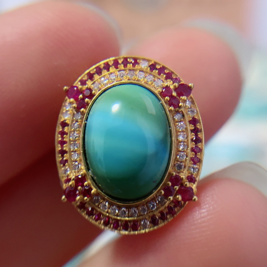 绿松石珠宝奇石18K金镶嵌