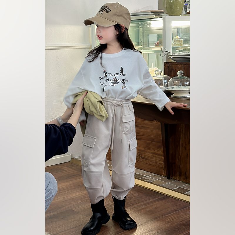 SKB2484女童韩版时髦卡通长袖T恤春装新款儿童简约休闲上衣潮