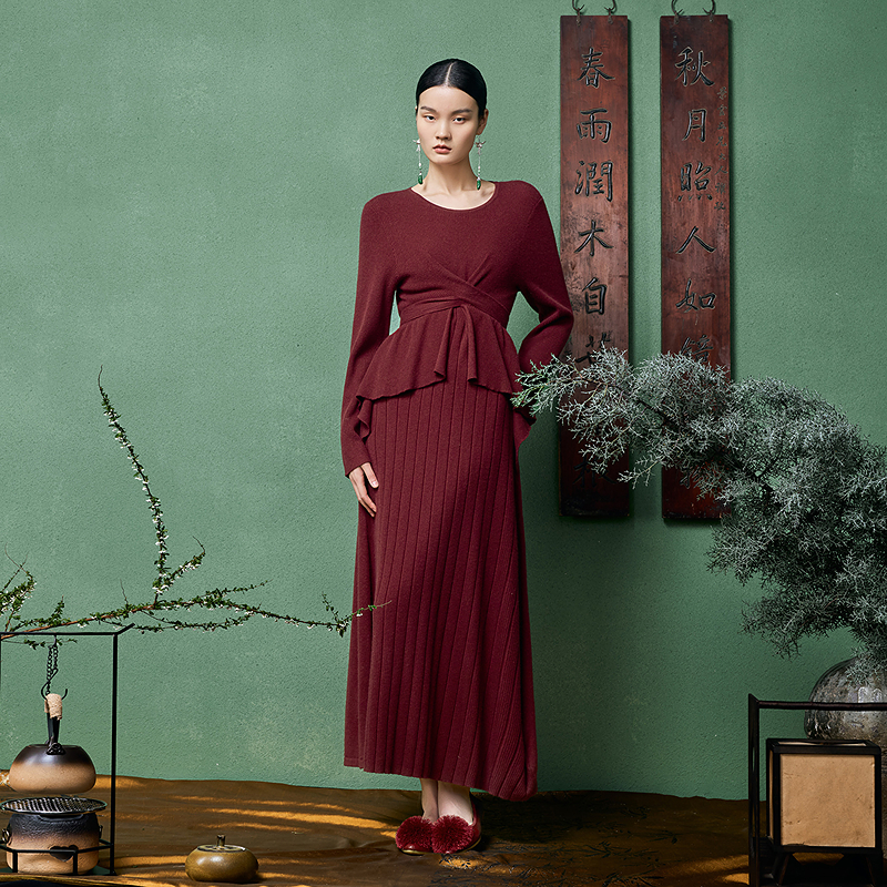 生活在左秋冬原创绵羊绒羊毛中长款连衣裙女1924072