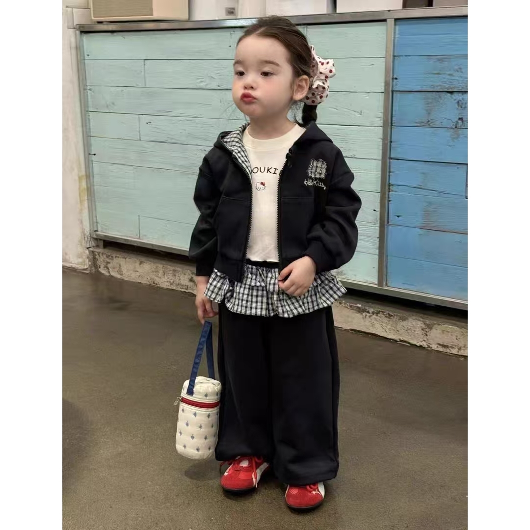 56020女童套装2025秋季韩版卡通连帽外套+屁帘休闲裤两件套装
