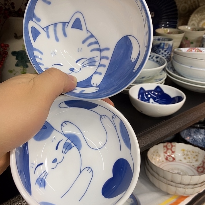 春***天瓷片日本进口两只猫小钵