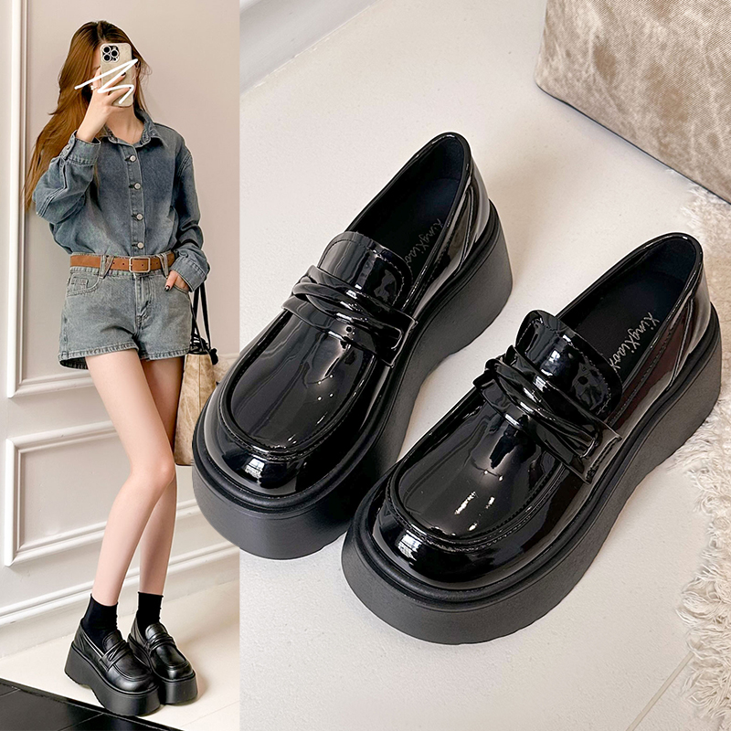 复古法式英伦风厚底小皮鞋女2025新款秋季增高百搭配裙子乐福鞋