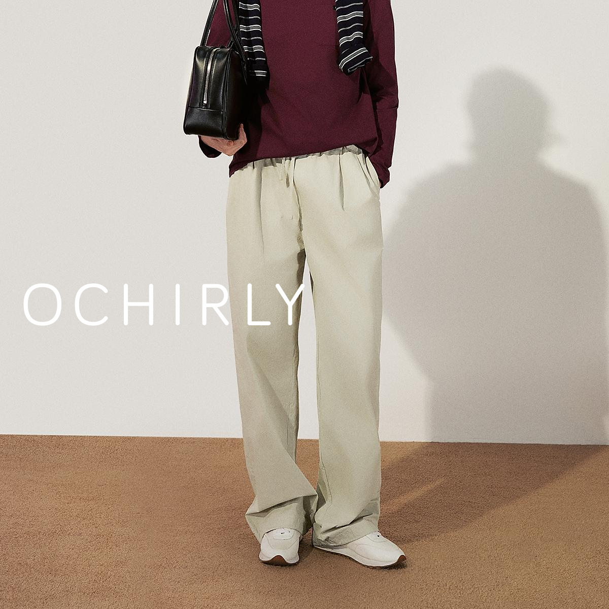 OCHIRLY欧时力 纯棉阔腿长裤女裤子宽松静奢松弛感25商场同款新品