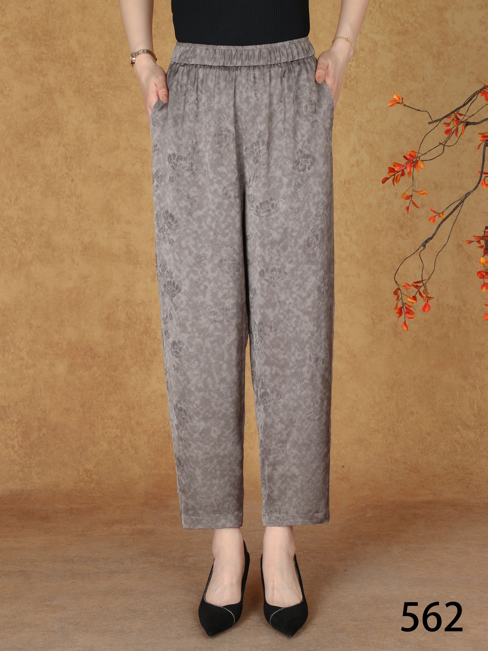 国风新中式桑蚕丝高腰夏薄款外穿宽松垂感直束脚裤562