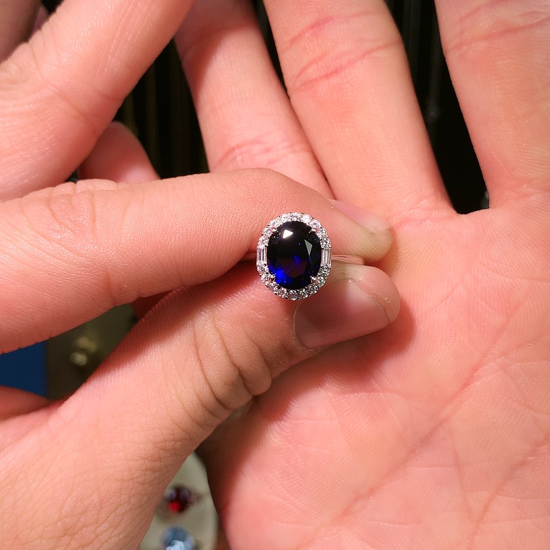 蓝宝石戒指银S925镶嵌