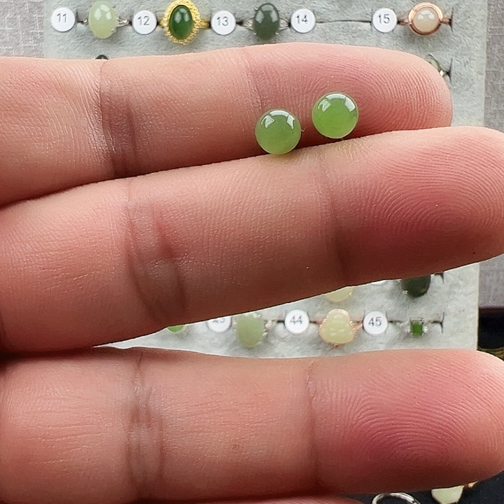 和田玉（碧玉）戒指银S925镀金镶嵌