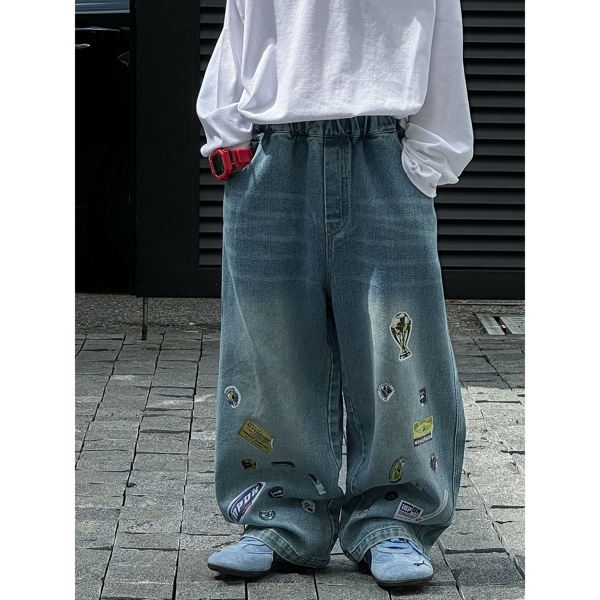 T雷西: M2025儿童秋季新款韩版潮流时尚休闲印花潮牌牛仔裤高街