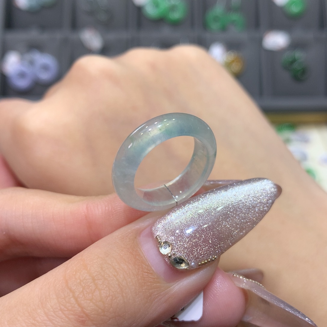 翡翠戒指未镶嵌8-9冰飘hya