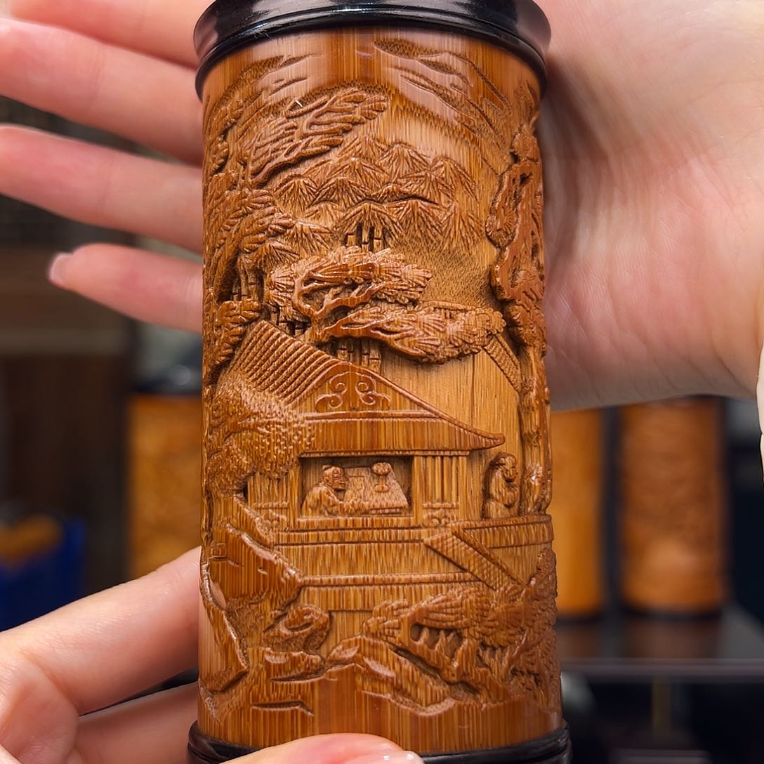 竹竹雕秋声赋茶叶罐