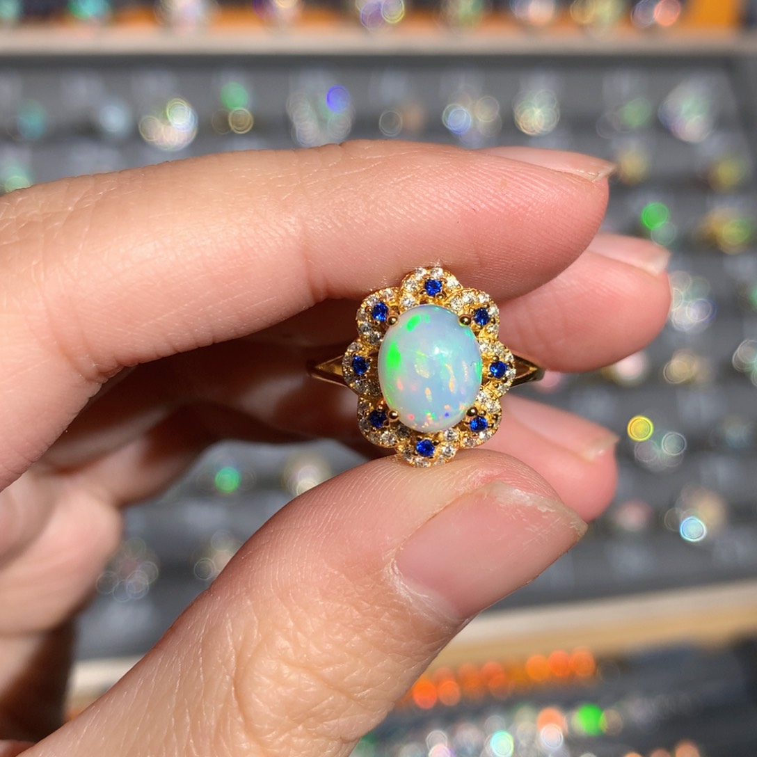 银S925镶嵌欧泊欧泊戒指y