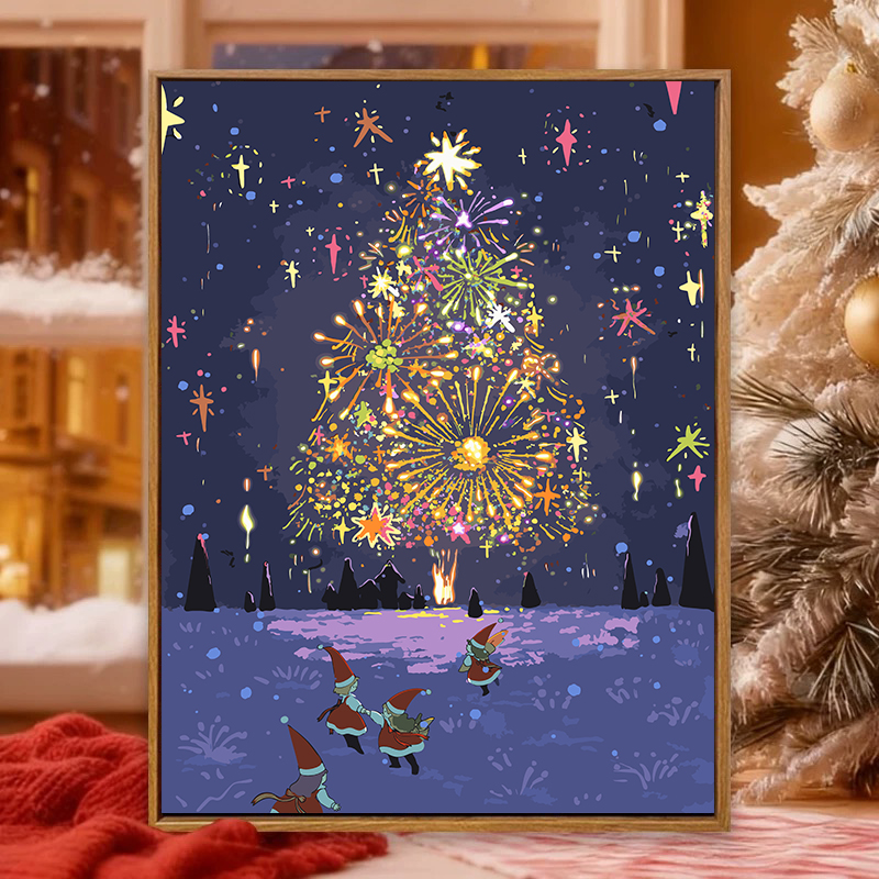【圣诞烟火】夏七酱作品 DIY数字油画圣诞解压填色丙烯手工装饰画