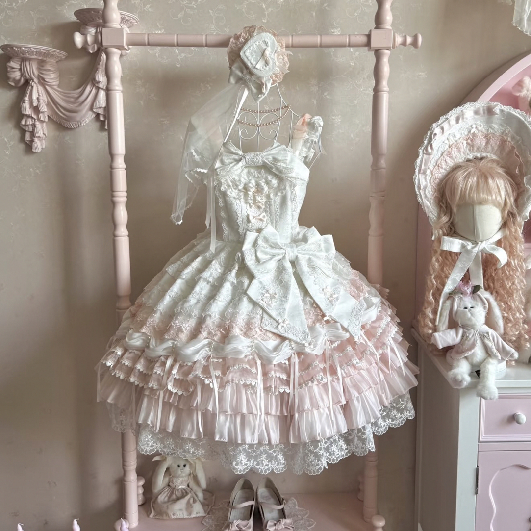 缘结恋曲芭蕾风Lolita重工刺绣甜美华丽花嫁吊带连衣裙jsk成人礼