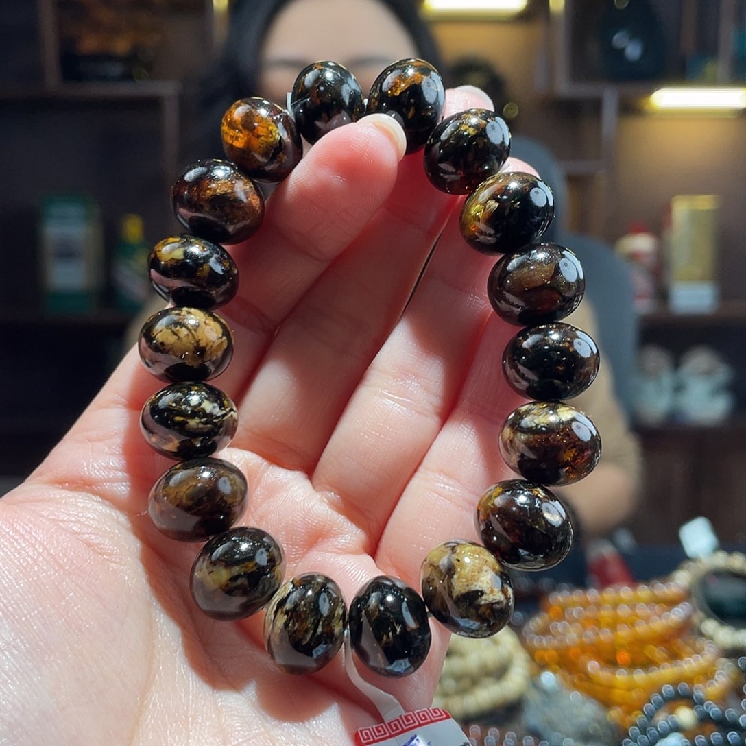 琥珀手链未镶嵌14m黑花