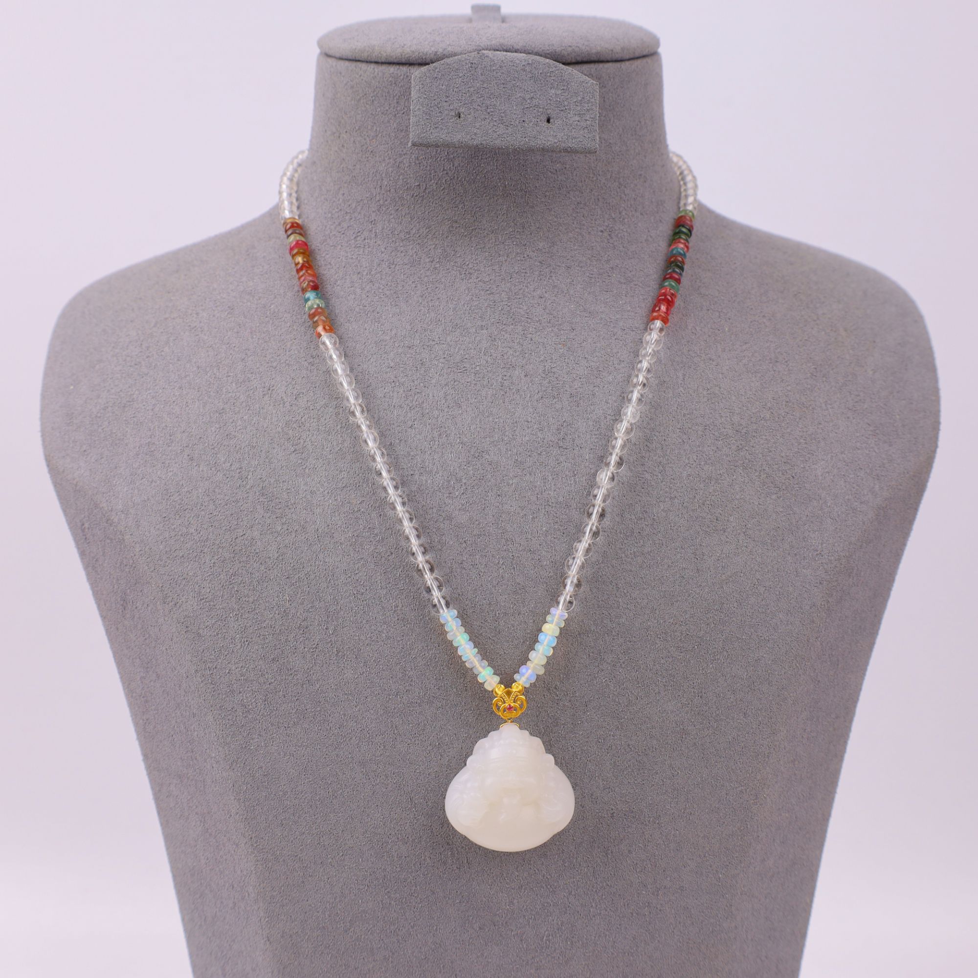 【心如珠宝赐福】18K 和田玉财爷爷水晶项链 ZH250407005-1