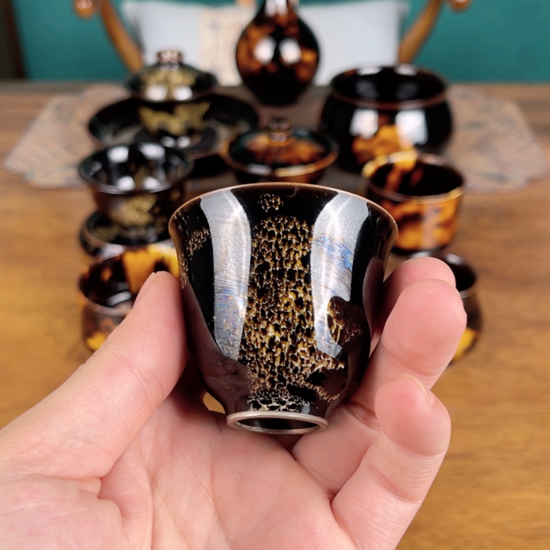 杯鹧鸪斑描金小闻香杯