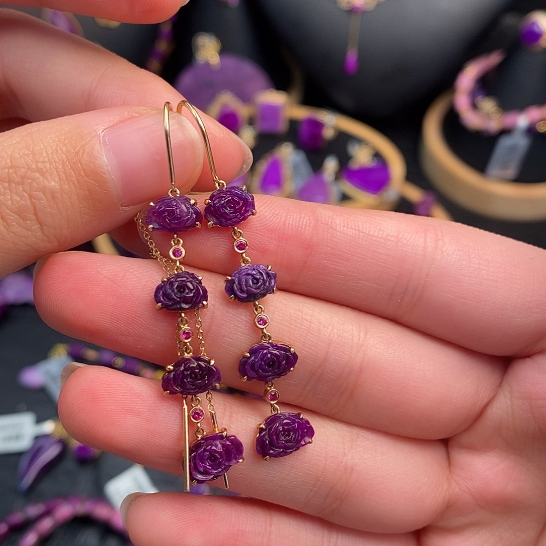 苏纪石（舒俱来）耳饰18K金镶嵌