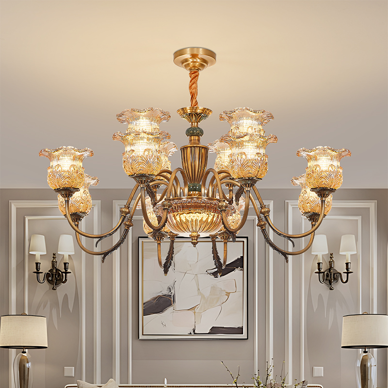 【铜古诗韵】全铜复古吊灯 美式中古客厅吊灯法式水晶吊灯中山灯具