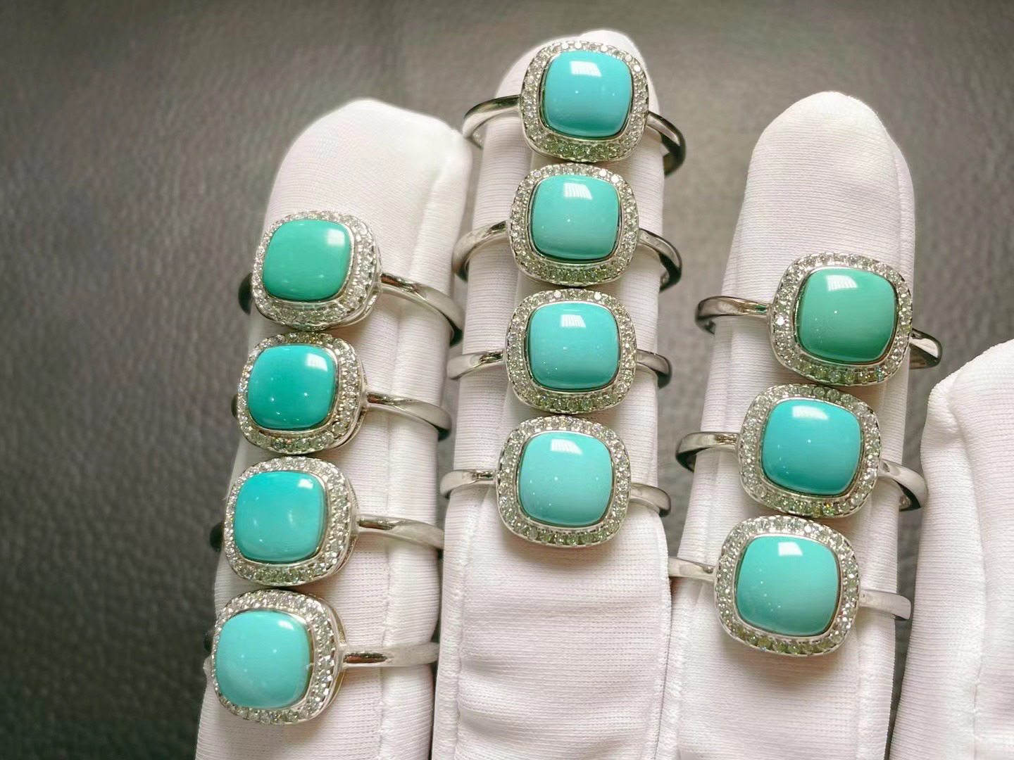 原矿高瓷绿松石女士小方糖戒指指环银镶嵌时尚简约（多样性发一个）